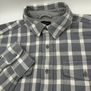 UNTUCKit Thick‎ Flannel Shirt Plaid Button Up Long Sleeve Gray White Mens L Flaw